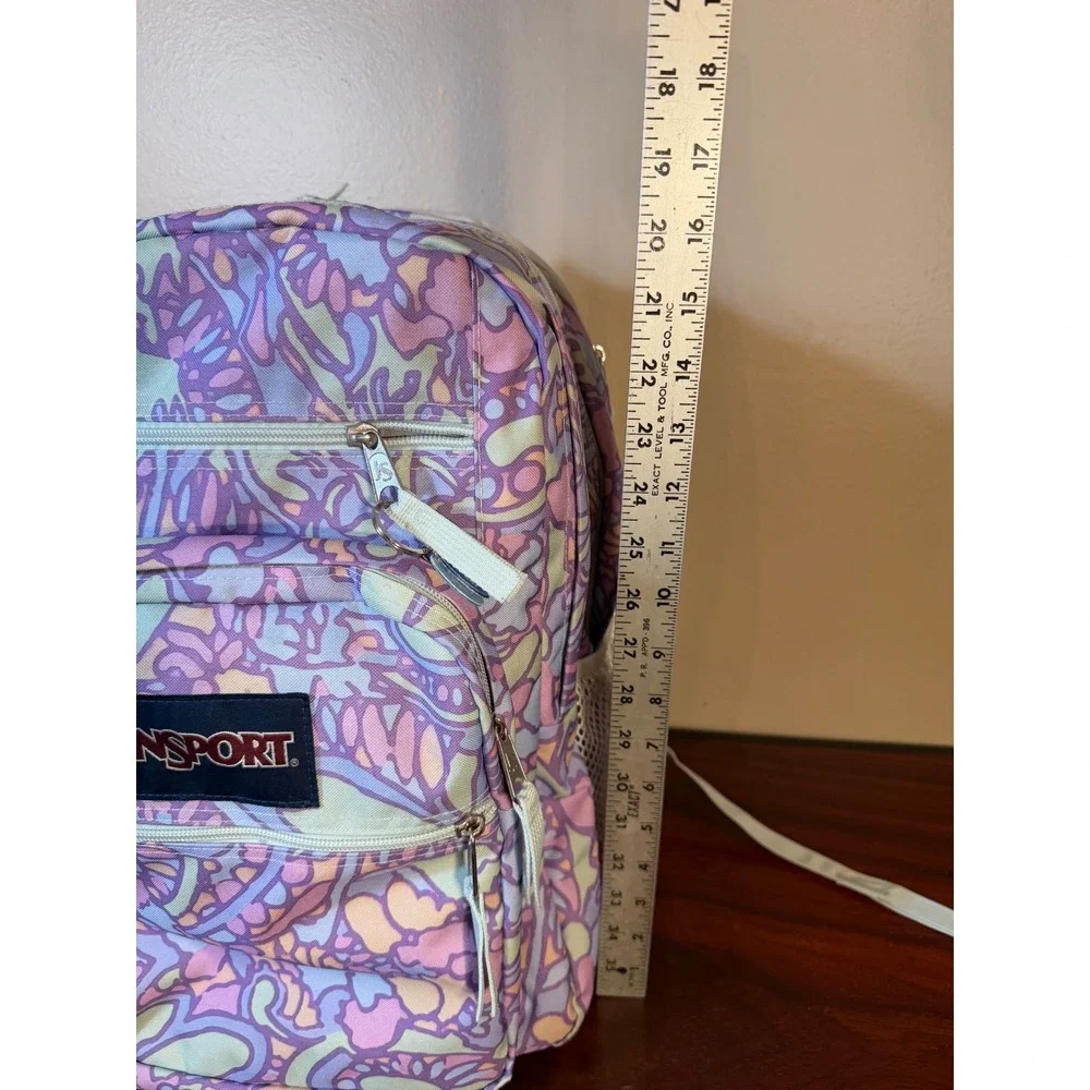 JanSport Big Student Backpack Pastel Abstract Floral Print Purple Pink Yellow